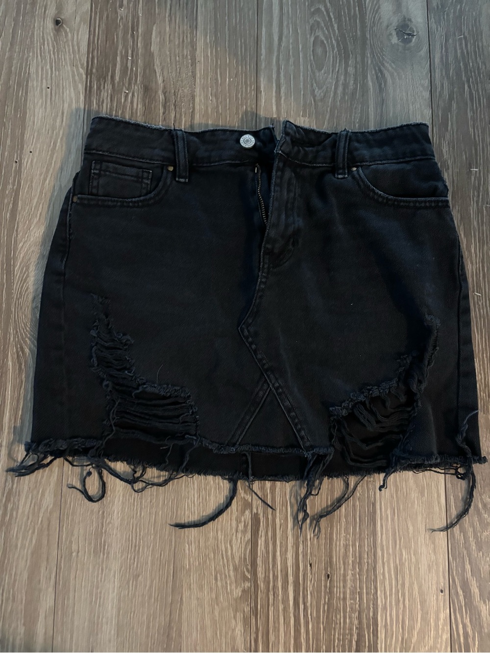 PacSun Black Distressed Denim Mini Skirt